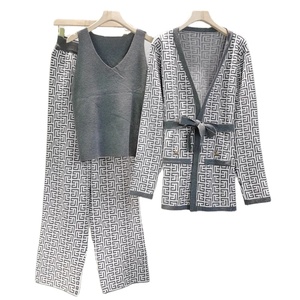 <b>Spring</b> Autumn 3 Piece Women <b>Cardigan</b> Tracksuits Sexy Vest Long Sleeve Shawl <b>Cardigan</b> Coat Wide Leg Pant Women's Knitted Suit - Product Image 6