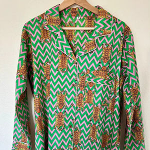 Conjunto de Pijama de Algodón Puro para Mujer al por Mayor, Vestido de Noche Hecho a Mano con Cuello en V, Ropa de Dormir de Punto Suave para Primavera/Verano, Ropa de Estar por Casa con Cintura Elástica - Product Image 1