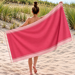 Toalla Kikoy de algodón a rayas 100% OEM personalizada, ecológica, de secado rápido, para uso en la playa, de la mejor calidad, calidad de exportación. - Product Image 1