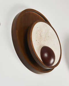 Applique murale en pierre naturelle, beige, travertin, bois de noyer, lumière LED chaude, diamètre 30 cm, luminaire élégant pour la maison - Product Image 5