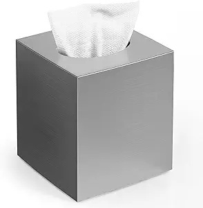 Cubierta Metálica para Caja de Pañuelos, Portapañuelos Cuadrado Decorativo, Resistente al Óxido, Blanco Rústico, para Baño, Hotel, Hogar - Product Image 2