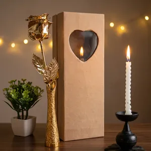 Golden <b>Rose</b> Artificial Flower Handmade Luxury Decor Valentine's Day <b>Gift</b> with Heart Box - Product Image 1