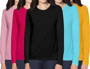 T-shirt femme en coton premium à manches longues, coupe douce et respirante, uni, vêtement d'été tendance pour femme - Product Image 2