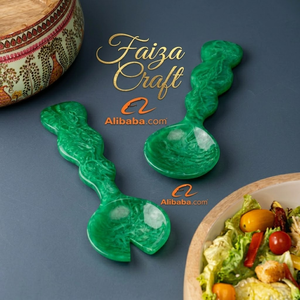 Ensemble d'ustensiles de service pour salade en résine faits à la main, luxueux, touche artistique, écologique, passe au lave-vaisselle, passe au micro-ondes, FAIZA CRAFT - Product Image 1