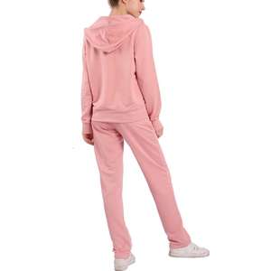 Women Hooded <b>Tracksuit</b> Full Sleeve Solid Color Casual Wear <b>Pink</b> Cotton Winter Regular Fit Eco-Friendly Lightweight - Product Image 1