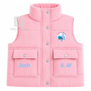 เสื้อกั๊กพัฟเฟอร์แบบสั่งทำพิเศษของ Jack & Jill of America ปักโลโก้ด้านหน้า สีชมพูและฟ้าอ่อน เสื้อแจ็คเก็ตแขนกุดสำหรับผู้หญิง - Product Image 1