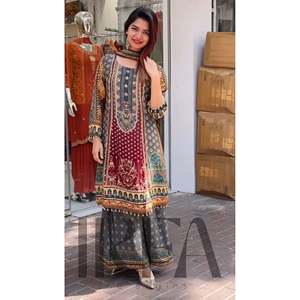 Hermoso conjunto de traje Salwar de trabajo manual con estampado digital para mujer - Product Image 3