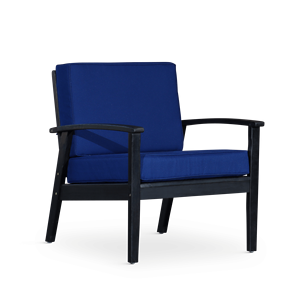 Sedia in eucalipto con finitura espresso, seduta profonda e cuscini blu navy - Product Image 1