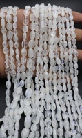 Perles ovales lisses en pierre de lune blanche naturelle, effet arc-en-ciel de feu, 6x8mm, longueur 13 pouces, brins en vrac, prix de gros, taille du trou