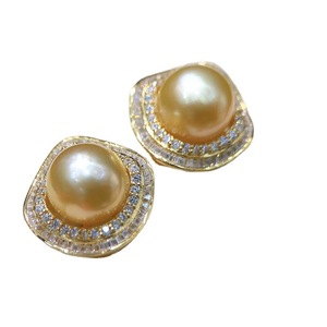 Boucles d'oreilles fines en argent sterling 925 plaqué or 18 carats avec perle naturelle ronde de 12-11 mm, style polyvalent exquis, presque sans défaut - Product Image 5