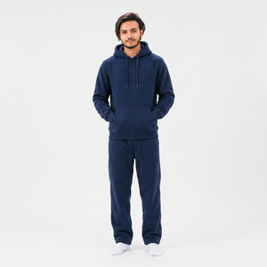 Chándal Unisex Azul Marino con Capucha, Manga Larga, Color Sólido, Algodón, Ropa Casual, Bolsillos Laterales, Corte Regular, Ropa Urbana de Invierno, Estampado - Product Image 1
