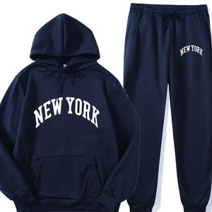 Unisex <b>Navy</b> Blue Cotton Tracksuit Pants With Custom Print Drawstring Waist Side Pockets Casual Autumn Wear Full Length - Product Image 1