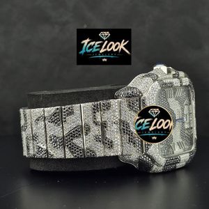 ICELOOK JEWELRY ผู้ชายหรูหราสแตนเลสสตีลนาฬิกาสแควร์ 40 มม. อะนาล็อก แซฟไฟร์คริสตัลกรอบหน้าปัดตัวเลขโรมัน 20 มม. - Product Image 2