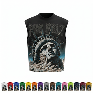Heavy Weight 450 GSM French Terry Custom Graphic Sleeveless Tank Top <b>Men</b> Punk Rock <b>Studded</b> Collar Streetwear Trendy T Shirt - Product Image 1
