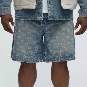 Men High Street Light Blue Wash Denim <b>Shorts</b> For Men Breathable Fabric Acid Wash Distressed <b>Stretch</b> Denim <b>Shorts</b> - Product Image 5