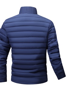 Veste matelassée bleu marine pour homme, col montant, coupe ajustée, fermeture éclair, coupe-vent, manteau d'hiver - Product Image 4