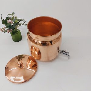 Pot de stockage d'eau en cuivre poli avec finition brillante, distributeur d'eau potable ayurvédique, récipient en cuivre de qualité supérieure, artisanat métallique - Product Image 1