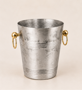 Seau à glace vintage en acier inoxydable argenté avec poignées dorées de luxe, bac à champagne et à vin en métal pour bar et fêtes - Product Image 3