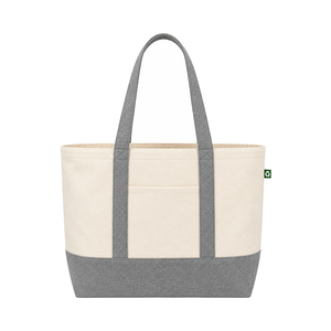 Sac fourre-tout en toile de coton recyclé avec poche avant, sangles verticales, personnalisable avec logo, vente en gros, promotionnel, pour la plage, le marché et le shopping - Product Image 1