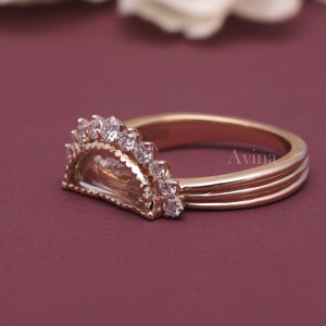 Bague en Morganite à coupe demi-lune, or rose/jaune et blanc 18 carats, avec halo de diamants, pour femme, fiançailles, mariage, bijoux fins - Product Image 6