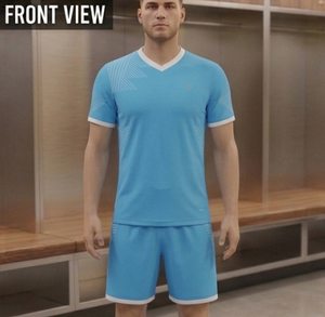 Ensemble de maillot de football bleu clair pour homme, manches courtes, col rond, polyester respirant, taille élastique, coupe régulière, toutes saisons - Product Image 1