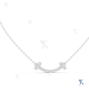 Lab Grown Diamond Pave Smile <b>Pendant</b> Necklace 14K 18K <b>Solid</b> <b>Gold</b> Luxury Women Curved Bar Jewelry Party Wedding - Product Image 1