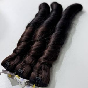 Prix de gros 100% brut vierge vietnamien cheveux humains faire perruque printemps bouclés trame Ombre brun Super Double Drawn extensions de cheveux - Product Image 4