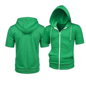 <b>Men's</b> <b>Pink</b> Short Sleeve Zip Up Hoodie Slim Fit Hooded <b>Sweatshirt</b> with Drawstring Casual - Product Image 6