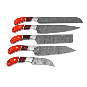 Ensemble de couteaux en acier Damas 5 pièces, couteaux de chef à manche intégral, manche en bois, couverts de cuisine professionnels, vente en gros OEM - Product Image 2