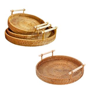 Handwoven RATTAN TRAY <b>FRUIT</b> <b>STORAGE</b> BASKET with Handles Gift, Serving & Home Decor Lightweight Durable Serving Tray - Product Image 1