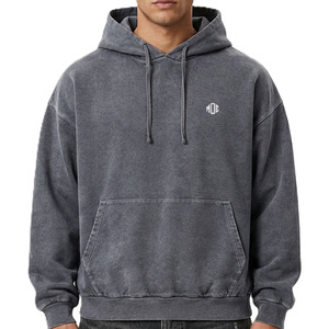 Sudadera con capucha de algodón lavado para hombre, estilo oversize, con hombros caídos, para streetwear, personalizable con marca, suministro. - Product Image 2