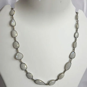 สร้อยคอทำมือจากโลหะผสมสังกะสีประดับด้วยพลอยมูนสโตนสีรุ้งทรงกลมขนาด 10-15 มม. ดีไซน์สปอร์ตสำหรับทุกเพศ เหมาะเป็นของขวัญ - Product Image 3