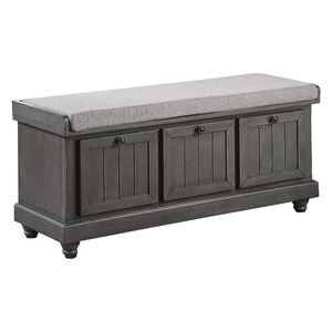Panca contenitore in legno massello grigio scuro resistente con seduta imbottita in schiuma e coperchio ribaltabile, mobile per la casa - Product Image 4