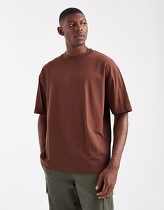 T-shirt en coton marron à manches courtes et col rond pour homme, coupe oversize, couleur unie, tricot jersey décontracté, coupe classique - Product Image 6