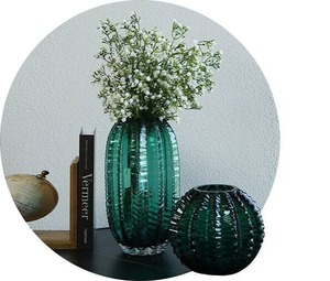 Modern Green <b>Glass</b> <b>Vase</b> Set With Floral Design For Home Decor - Product Image 1