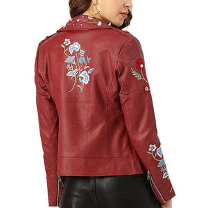 Women's Genuine Leather Embroidered Breathable Handmade Winter <b>Biker</b> Motorcycle <b>Jacket</b> - Product Image 6