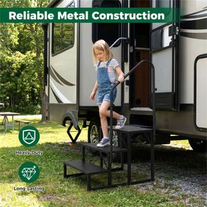 Heavy Duty 3-<b>Step</b> RV <b>Step</b> <b>Stool</b> with Adjustable Handrail 660LBS Capacity Metal Stairs - Product Image 2