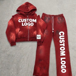 Ensemble sweat à capuche et pantalon de survêtement oversize respirant de haute qualité, style streetwear hivernal, 100 % coton, délavage acide, impression numérique - Product Image 2