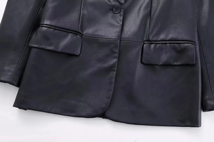 Blazer de Cuero PU Negro para Hombre, con un Solo Botón, Solapa con Muescas, Manga Larga, Chaqueta Casual Formal - Product Image 5