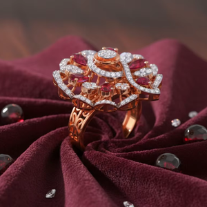 Bague de cocktail de luxe en or rose pour femme, avec rubis taille poire, bijoux de mode pour mariage - Product Image 3