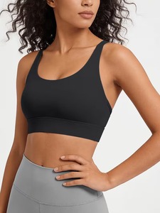 Women Double Strap Racerback Sports Bra Mesh Back Scoop <b>Neck</b> Yoga Crop Top Removable <b>Padded</b> Gym Fitness Activewear Wholesale - Product Image 4