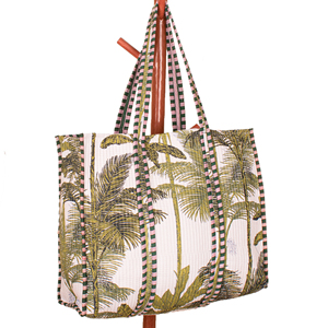 Bolso Tote de Algodón Estampado con Palmeras, Hecho a Mano en India, Bolso de Hombro Bohemio para Mujer, para Gimnasio, Playa, Uso Casual - Product Image 2