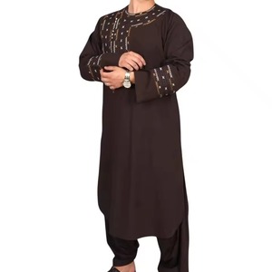 Ensemble de shalwar kameez traditionnel afghan pour hommes, bleu, brodé, manches longues, tenue ethnique islamique - Product Image 3