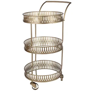Chariot de présentation de boissons en métal fait main de qualité supérieure avec finition dorée, porte-verres, porte-bouteilles, roues lisses et design luxueux pour hôtel - Product Image 1