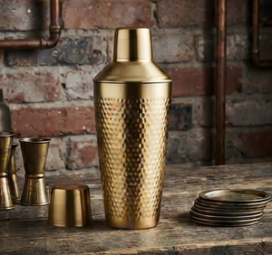 Nouvel ensemble de shaker à cocktail en métal plaqué or, design martelé, pour boissons et accessoires de bar - Product Image 3