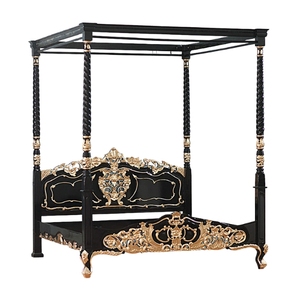 Cama con Dosel Gótica Negra de Lujo, Estructura de Madera Sólida, Estilo Real Europeo Clásico para Recámara Principal 2204448 - Product Image 5