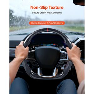 Volant en fibre de carbone en forme de D à fond plat pour Ford F150 2021-2024 avec poignée en cuir et texture antidérapante - Product Image 5