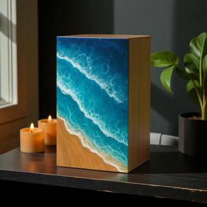 โกศบรรจุอัฐิรูปคลื่นทะเล ทำด้วยมือ ของที่ระลึกทางชายฝั่งสำหรับอัฐิมนุษย์ ขนาดกลาง 9x5.5 นิ้ว กล่องใส่โกศ - Product Image 1