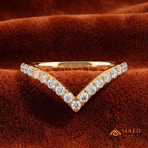 Solid 14K Yellow <b>Gold</b> V-Shaped Chevron <b>Ring</b> - Genuine Diamond <b>Wishbone</b> Wedding Band - Real <b>Gold</b> Stackable Curved Promise <b>Ring</b> - Product Image 1