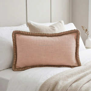 Housse de coussin lombaire décorative bleu marine avec passepoil contrastant, coussin de lit contemporain 30 × 50 cm, housse de coussin bohème - Product Image 2